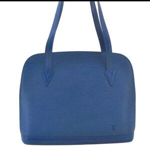 Louis Vuitton LV Epi Lussac Toledo Blue Leather Large Shoulder Bag Vintage